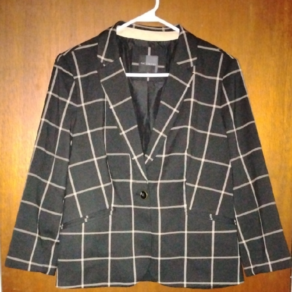 The Limited Black Blazer with White Check Pattern